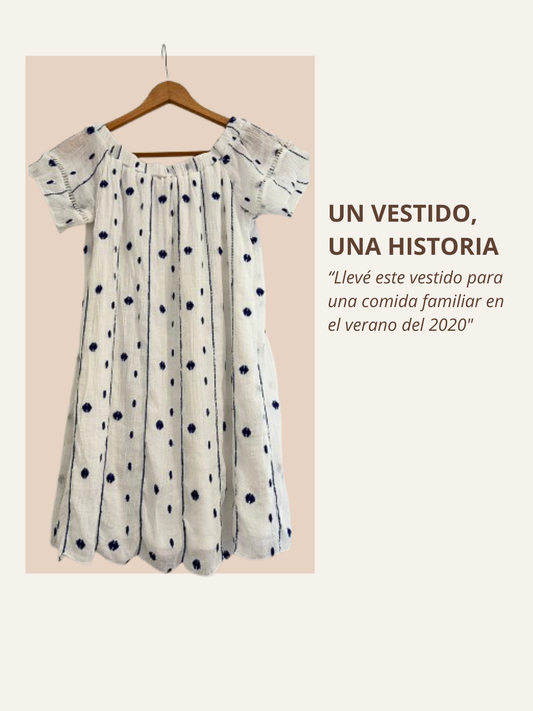 Vestido lino blanco con azul