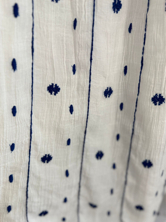 Vestido lino blanco con azul